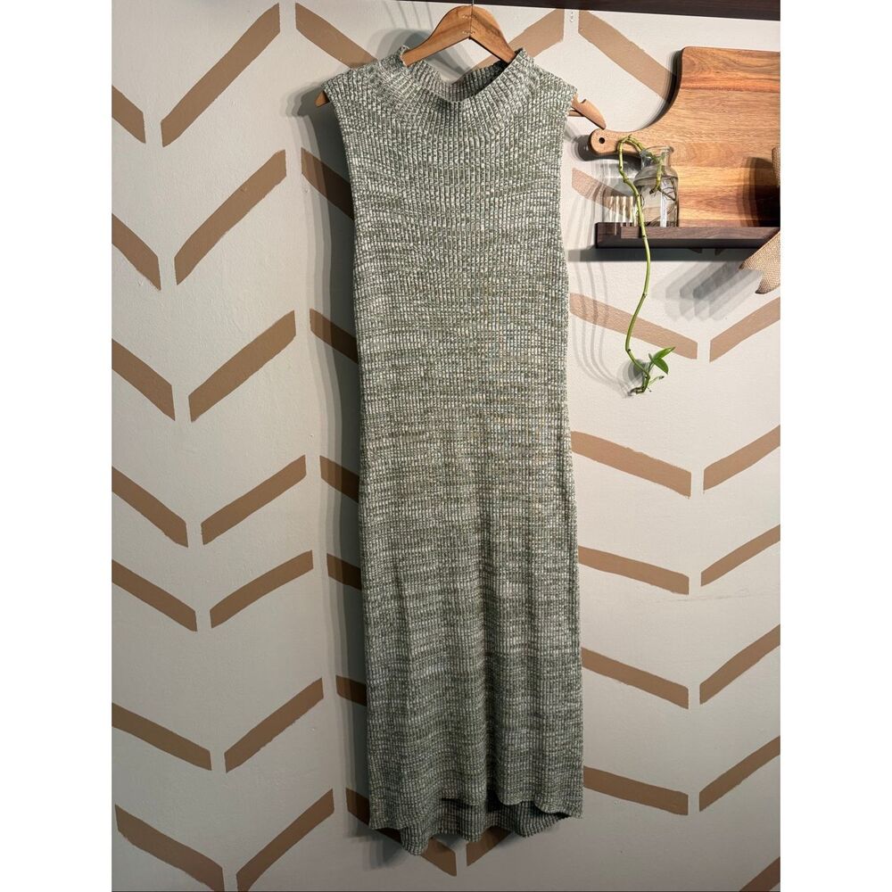 Anthropologie Daily Practice Marled Green Ribbed Knit Mock Neck Midi Dress Large